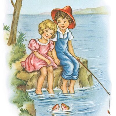 Pareja de pesca Postal