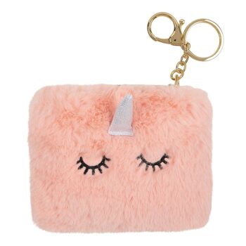 Porte monnaie porte cles cocooning - licorne rose 1