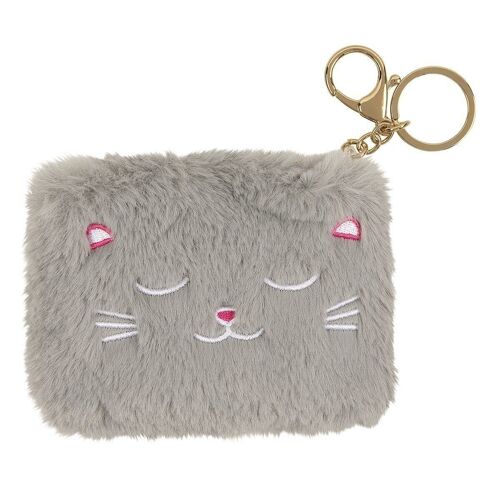 Porte monnaie porte cles cocooning - chat gris