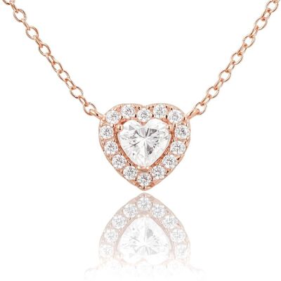 2 Carat Halo Heart Necklace/18K Rose Gold & Cubic Zirconia