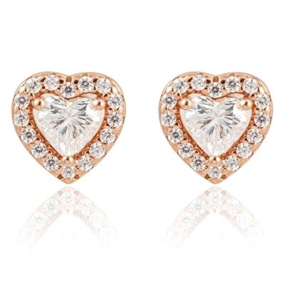 Boucles d'Oreilles Halo Coeur 1.5 Carat/Or Rose 18K & Cubic Zirconia