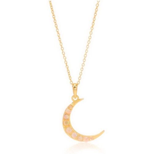 Opal Crescent Moon Necklace/18k Yellow Gold Vermeil