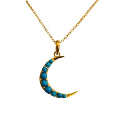 Crescent Moon Necklace/18k Yellow Gold Vermeil & Turquoise
