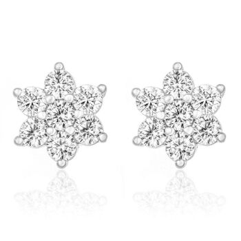 Boucles d'Oreilles Clous Flocon de Neige/Or Blanc 18K & Cubic Zirconia 1