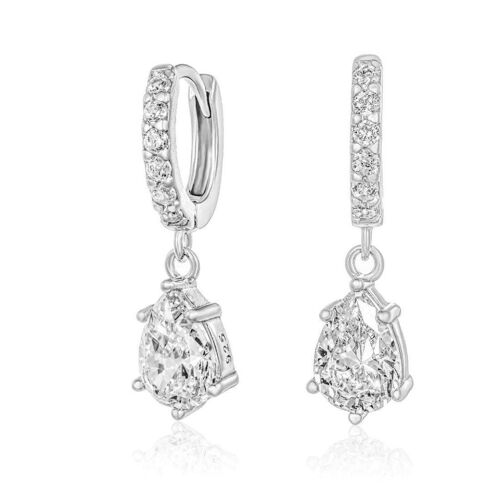 Huggie Snowdrop Earrings/18K White Gold & Premium Cubic Zirconia