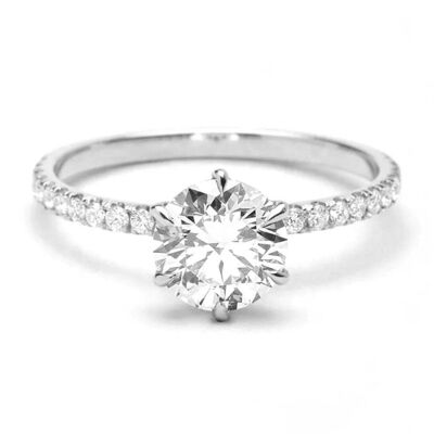 Solitaire Promise Ring with side stones/18K White Gold & Cubic Zirconia