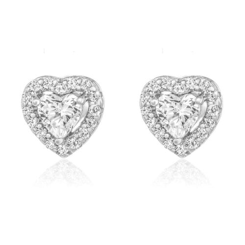 1.5 Carat Halo Heart Stud Earrings/18K White Gold & Cubic Zirconia