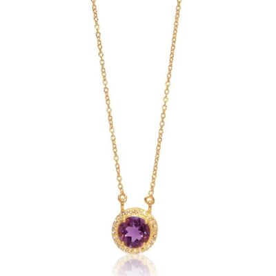 Princess Halo Necklace/18k Yellow Gold with Amethyst & White Topaz