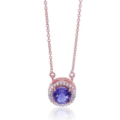 Princess Halo Necklace/18k Rose Gold with Amethyst & White Topaz