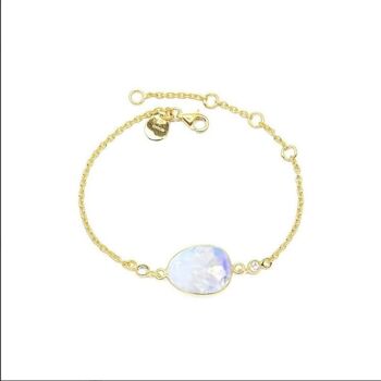 Bracelet Rainbow Moonstone/Or Vermeil jaune 18k & Topaze Blanche 1