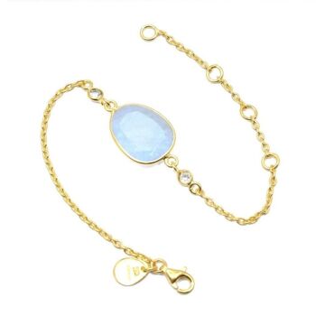 Bracelet Rainbow Moonstone/Or Vermeil jaune 18k & Topaze Blanche 2