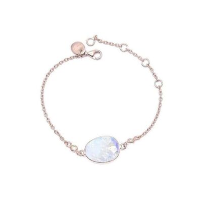 Bracciale con pietra di luna arcobaleno/oro rosa 18 carati Vermeil e topazio bianco