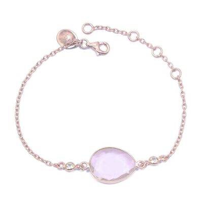 Rosenquarz-Armband/18 Karat Roségold mit weißem Topas