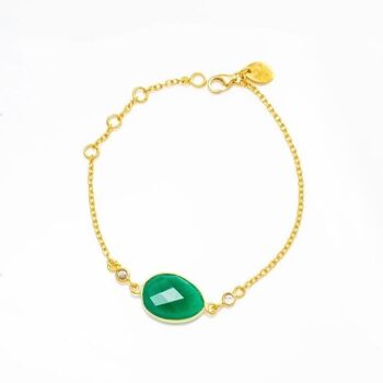 Bracelet Onyx Vert/Or Vermeil jaune 18k & Topaze Blanche 1