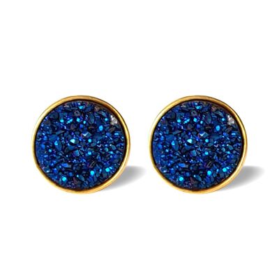 Night Sky Studs/Oro giallo 18k in blu titanio Druzy