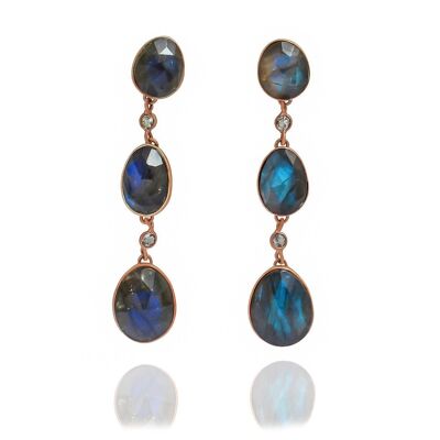 Boucles d'Oreilles Moonlight/Vermeil Or Rose 18k avec Labradorite & Topaze Blanche