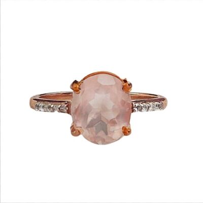 Anillo The Paradise/Oro rosado de 18 k con cuarzo rosa y topacio blanco