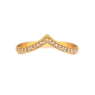 Curved V Stacker Ring/18k Yellow Gold & White Topaz