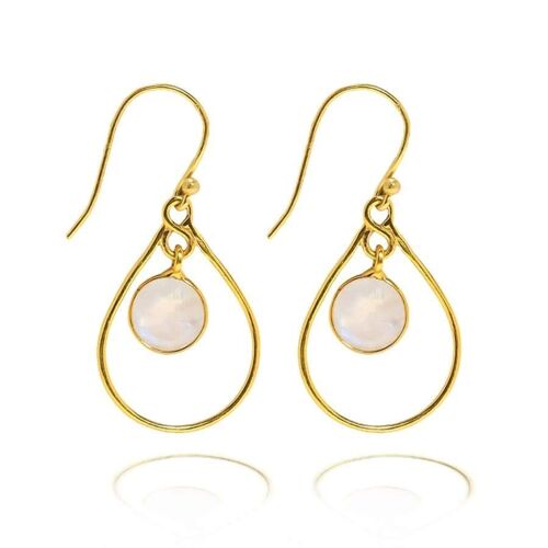 Single Teardrop Hoop Earrings/18K Yellow Gold & Rainbow Moonstone