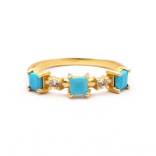 Blue Nile Statement Ring/18K Yellow Gold Turquoise & Topaz Stacker