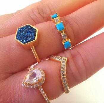 Bague Blue Nile Statement / Or jaune 18K Turquoise & Topaz Stacker 4