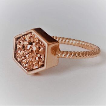 Bague Sunset Sparkles Hexagon Statement / Or Rose 18k & Druzy Titane Rose 2