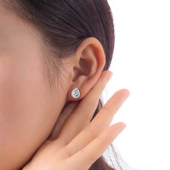 Boucles d'oreilles Halo en forme de larme/Or blanc 18 carats et zircons cubiques de qualité supérieure 6