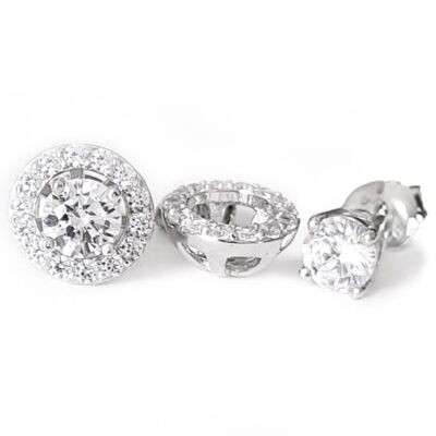 Boucles d'Oreilles Halo 2-en-1/Or Blanc 18k & Zircon Cubique Premium