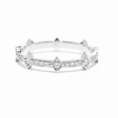 Bague Couronne Éternité Avec Pierres Latérales / Or Blanc 18k & Zircon Cubique Premium