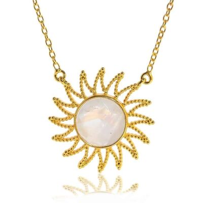 Collier Eclipse/Or Jaune 18K & Pierre de Lune Arc-en-Ciel