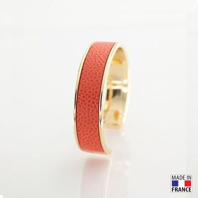 Bracelet taille M-finition doré - couleur orange- cuir EPV de luxe taurillon grainé galuchat