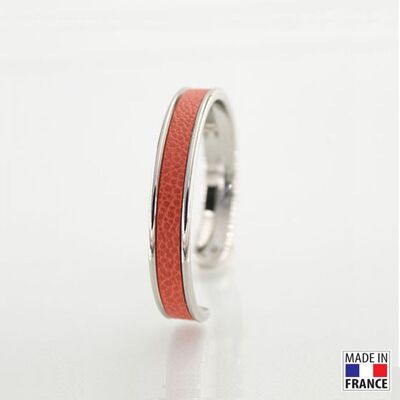 Bracelet taille S-finition rhodié - couleur orange - cuir EPV de luxe taurillon grainé galuchat