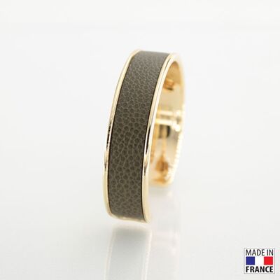 Bracelet taille M-finition doré - couleur kaki - cuir EPV de luxe taurillon grainé galuchat