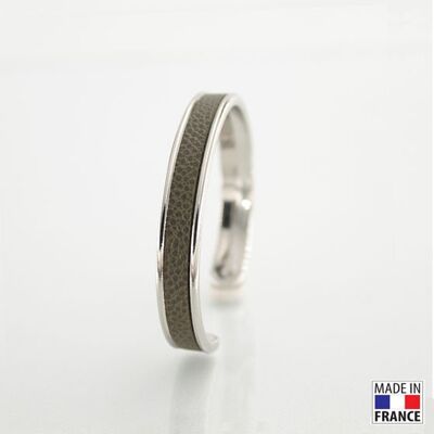 Bracelet taille S-finition rhodié - couleur kaki - cuir EPV de luxe taurillon grainé galuchat