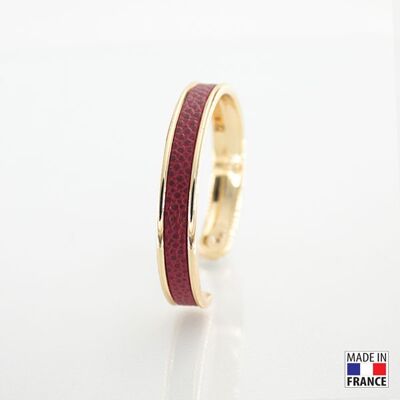 Bracelet taille S-finition doré - couleur rouge bordeaux - cuir EPV de luxe taurillon grainé galuchat