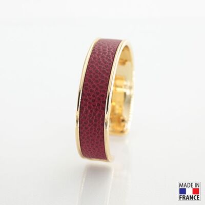 Bracelet taille M-finition doré - couleur rouge bordeaux - cuir EPV de luxe taurillon grainé galuchat