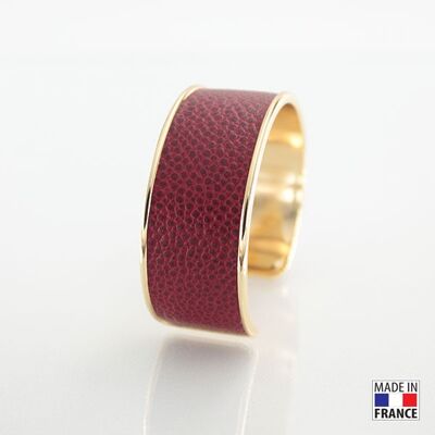 Bracelet taille L-finition doré - couleur rouge bordeaux - cuir EPV de luxe taurillon grainé galuchat