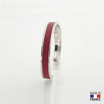 Bracelet taille S-finition rhodié - couleur rouge bordeaux - cuir EPV de luxe taurillon grainé galuchat
