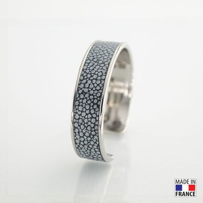 Bracelet taille M-finition rhodié - couleur marine argent - cuir EPV de luxe taurillon grainé galuchat