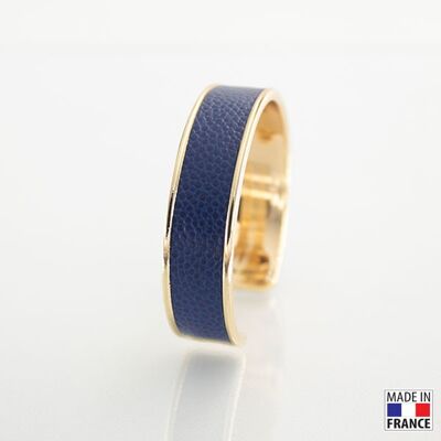Bracelet taille M-finition doré - couleur bleu marine - cuir EPV de luxe taurillon grainé galuchat