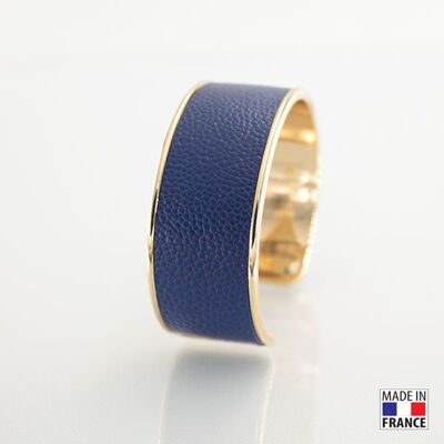 Bracelet taille L-finition doré - couleur bleu marine - cuir EPV de luxe taurillon grainé galuchat
