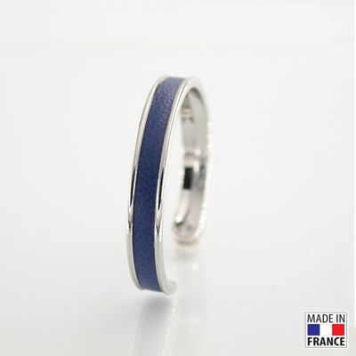 Bracelet taille S-finition rhodié - couleur bleu marine - cuir EPV de luxe taurillon grainé galuchat
