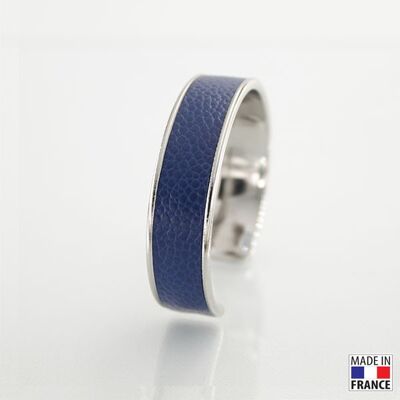 Bracelet taille M-finition rhodié - couleur bleu marine - cuir EPV de luxe taurillon grainé galuchat