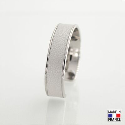 Bracelet taille M-finition rhodié - couleur gris perlé - cuir EPV de luxe taurillon grainé galuchat