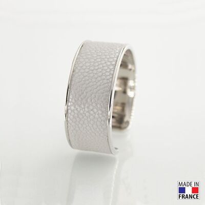 Bracelet taille L-finition rhodié - couleur gris perlé - cuir EPV de luxe taurillon grainé galuchat
