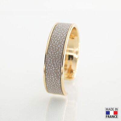 Bracelet taille M-finition doré - couleur tourterelle - cuir EPV de luxe taurillon grainé galuchat