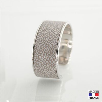 Bracelet taille L-finition rhodié - couleur tourterelle - cuir EPV de luxe taurillon grainé galuchat
