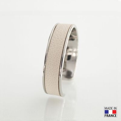 Bracelet taille M-finition rhodié - couleur poussière - cuir EPV de luxe taurillon grainé galuchat