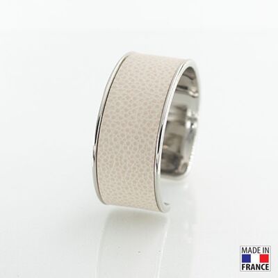 Bracelet taille L-finition rhodié - couleur poussière - cuir EPV de luxe taurillon grainé galuchat