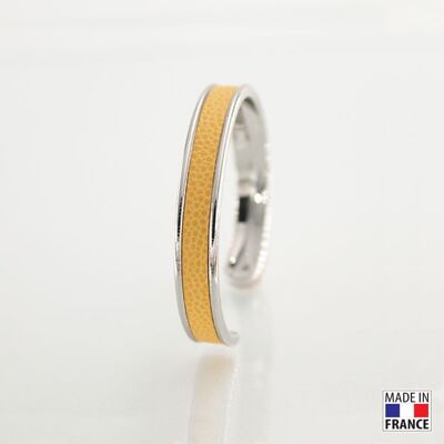 Bracelet taille S-finition rhodié - couleur jaune paille - cuir EPV de luxe taurillon grainé galuchat
